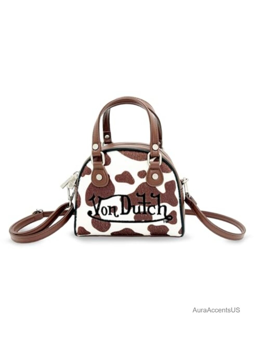 Pony Hair Bowling Bag Purse Animal Print Top-Handle Adjustable Strap